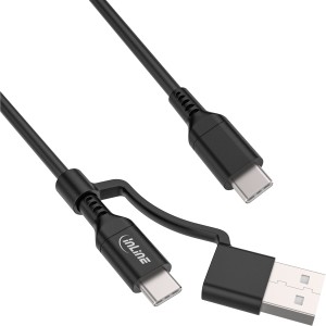 Kabel 2 w 1 USB-C + adapter USB-A, USB 2.0, 100W, TPE, czarny, 2m