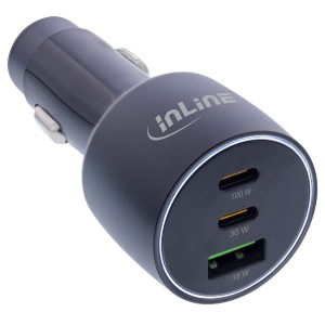 Zasilacz samochodowy USB Power Delivery, 2x USB-C + QC USB-A, czarny