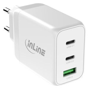 Zasilacz USB PD, ładowarka GaN, 3-portowy, dual USB-C+USB-A, 65W, biały