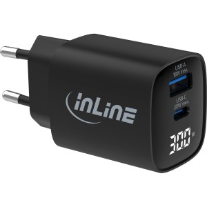 Zasilacz USB PD, ładowarka GaN, 2-porty, USB-C + USB-A, 30W, z wyświetlaczem