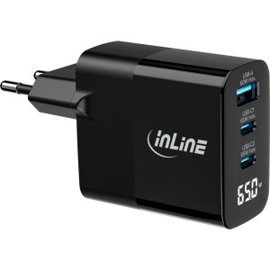 Zasilacz USB PD, ładowarka GaN, 3-portowy, USB-C + USB-A, 65W, z wyświetlaczem