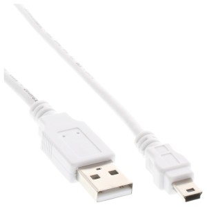 Kabel USB 2.0 Mini, męski typ A / męski mini-B (5pin), biały, 1m