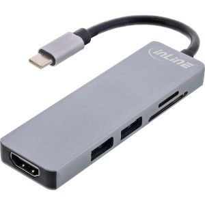 Multihub USB 3.2 Gen.1, 2x USB-A, HDMI 4K/30Hz, czytnik kart, aluminium, szary