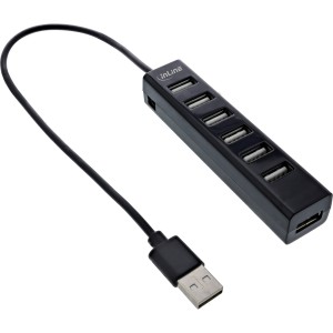 7-portowy koncentrator USB 2.0, męski Typ-A na 7 żeńskich Typ-A, czarny