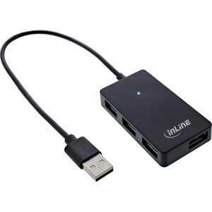 4-portowy koncentrator USB 2.0, męski Typ-A na 4 żeńskie Typ-A, czarny, 30 cm