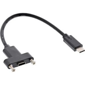 USB 3.2 Gen.2 C męski/żeński z kablem kołnierzowym, czarny, 0,20 m