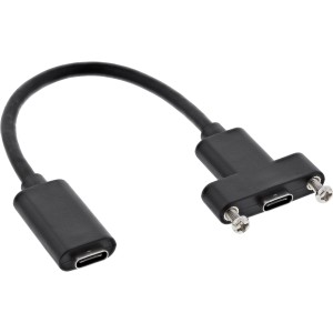 USB 3.2 C żeńskie/żeńskie z kablem kołnierzowym, czarne, 0,20 m