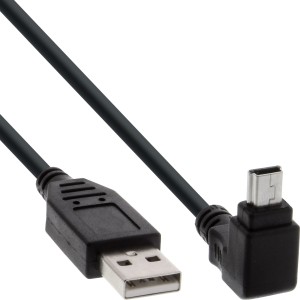 USB typ A męski / Mini 5-pinowy męski pod kątem 90°, czarny, 0,5 m