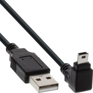 USB Typ A męski / Mini-USB męski 5 Pin down, kątowy 90°, czarny 0,5 m