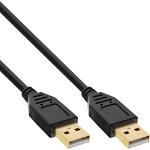 Kabel USB 2.0, AM/AM, czarny, pozłacane styki, 1m