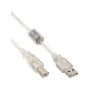 Kabel USB 2.0 Typ A męski / B męski przezroczysty, rdzeń ferrytowy, 0,5 m