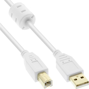 Kabel USB 2.0 Typ A męski / B męski, pozłacany, z ferrytem, ​​biały, 2m