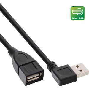 Inteligentny kabel USB 2.0 kątowy + odwracalny Typ A męski / żeński czarny 0,2 m