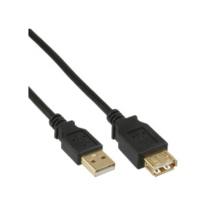 Przedłużacz USB 2.0 Typ A męski/żeński, pozłacany, czarny, 0,5 m