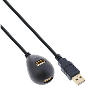 Kabel USB 2.0 Typ A męski/żeński, z podstawą, czarny, 2m