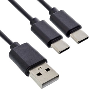 Kabel do ładowania USB 2w1 typu Y, 1x USB-A męski na 2x USB-C męski, czarny 2m