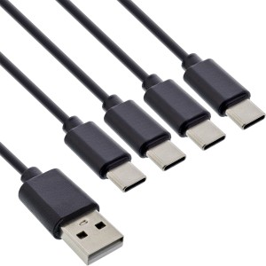 Kabel do ładowania USB 4w1 typu Y, 1x USB-A męski na 4x USB-C męski, czarny 0,5 m