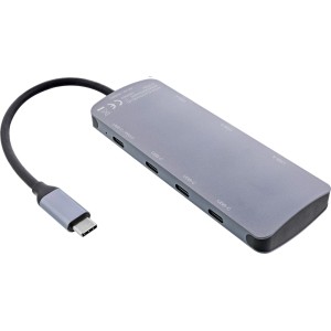 Hub USB 3.2 Gen.2, 4x USB-C + 3x USB-A, PD 100W, aluminium, szary