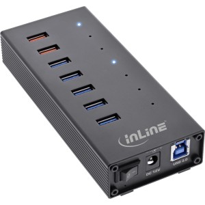 Hub USB 3.2 Gen.1 z 7 portami, aluminiowa obudowa z zasilaczem 2,5 A, kolor czarny
