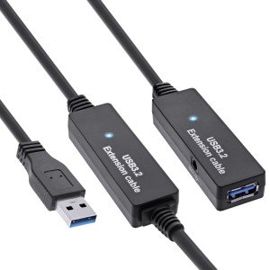 Kabel USB3.2 Gen.1 z aktywnym wzmacniaczem typu A, męski/żeński, czarny, 10 m