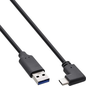 Kabel USB 3.2, męski USB-C pod kątem na męski USB-A, czarny, 0,5 m
