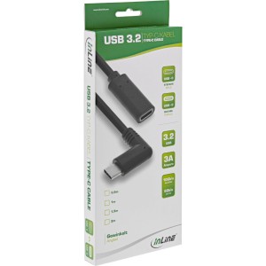 Kabel USB 3.2 Gen.2x2, USB-C męski kątowy / żeński, czarny, 0,5 m