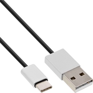 Kabel USB 2.0, męski USB-C / męski USB-A, czarny/alu, elastyczny, 2m