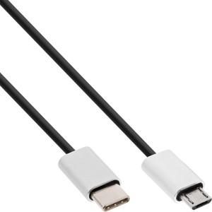 Kabel USB 2.0, męski USB-C / męski Micro-B, czarny/alu, elastyczny, 0,5 m