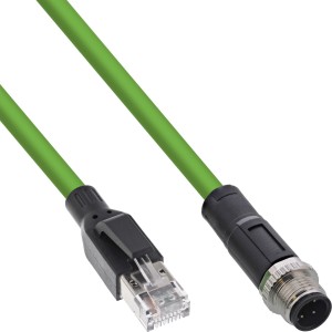 Przemysłowy kabel sieciowy, M12 4-pinowy wtyk męski z kodowaniem D na RJ45, PUR 1m