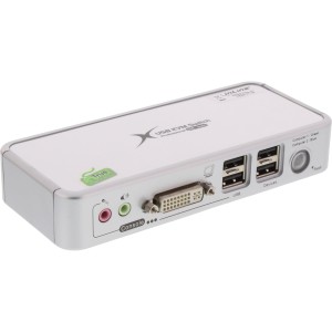 Kompaktowy przełącznik KVM do komputerów stacjonarnych, 2 porty USB DVI + audio z kablami 1,2 m