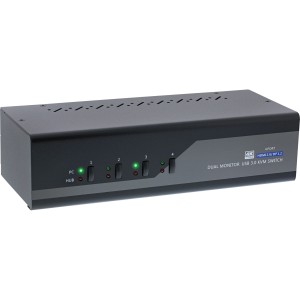 Przełącznik stacjonarny KVM, 4 porty, podwójny monitor, DP+HDMI, 4K, USB 3.0, audio