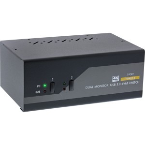 Przełącznik stacjonarny KVM, 2 porty, podwójny monitor, HDMI, 4K, USB 3.0, audio