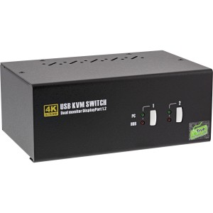 Przełącznik KVM do komputerów stacjonarnych, 2 porty, podwójny monitor DisplayPort 1.2, 4K, USB 2.0