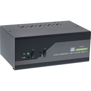 Przełącznik stacjonarny KVM, 2 porty, podwójny monitor DP 1.2, 4K, USB 3.0, audio