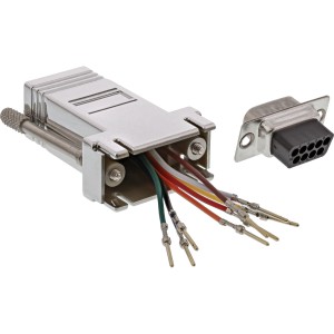 Adapter 9-pinowy męski Sub-D / żeński RJ45, pokryty metalem