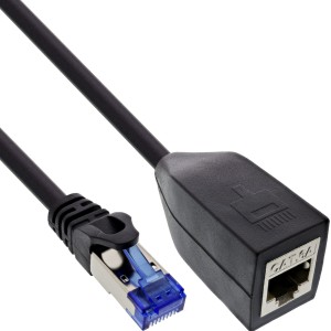 Ochrona interfejsu RJ45 kat.6A S/FTP, RJ45 M/F, czarna, 0,2m