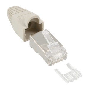 Złącze zaciskane RJ45 8P8C ekranowane z. nawlekacz + zabezpieczenie przed zgięciem, beżowy