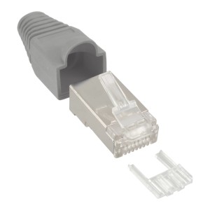 Złącze zaciskane RJ45 8P8C ekranowane z. nawlekacz + zabezpieczenie przed zgięciem, szary