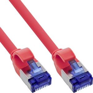 Kabel krosowy cienki, kat.6A, S/FTP, TPE (LSZH) elastyczny, PoE, czerwony, 0,3m