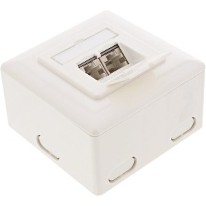 Puszka gniazdowa kat.6, montaż natynkowy lub podtynkowy, 2x RJ45 w pionie