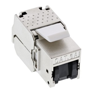 Moduł zatrzaskowy RJ45 Keystone Jack kat. 6a, z czarną osłoną przeciwpyłową