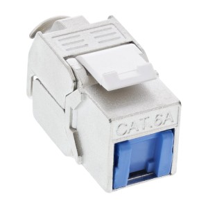 Moduł zatrzaskowy RJ45 Keystone Jack kat. 6a, z niebieską osłoną przeciwpyłową