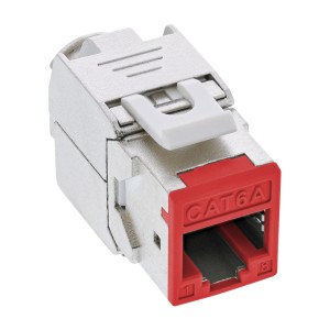 Gniazdo Keystone RJ45, ekranowane, kat. 6A, czerwone, 8 szt