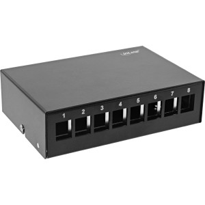 Pulpitowy punkt konsolidacyjny 8x Keystone RJ45, metal, czarny RAL9005