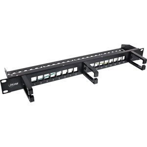16-kierunkowy panel krosowy, pusty panel Keystone z 3 wspornikami, 19", 1U, czarny