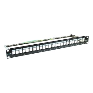 Pusty panel krosowy 19" kat. 6A, 24 porty 1U, czarny