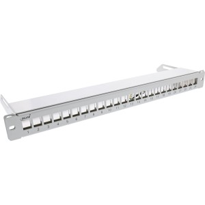 Pusty panel krosowy z wysuwanym panelem 19" 24 porty 1U, jasnoszary