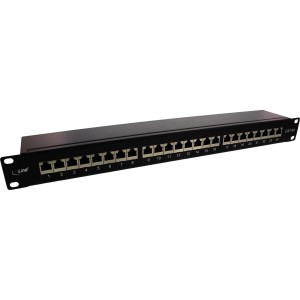 Panel krosowy 19" kat. 6A, 24 porty, 1U, czarny, RAL 9005