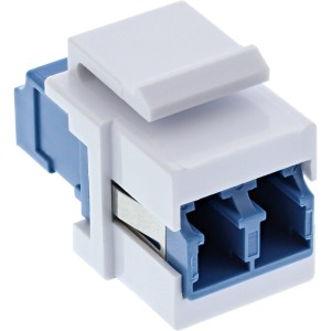 Adapter zatrzaskowy FO Keystone biały, duplex LC/LC, SM, tuleja ceramiczna, niebieska
