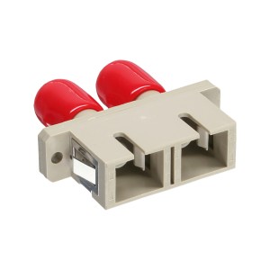 Adapter światłowodowy Duplex ST/SC, męski, szary, metalowy, z kołnierzem